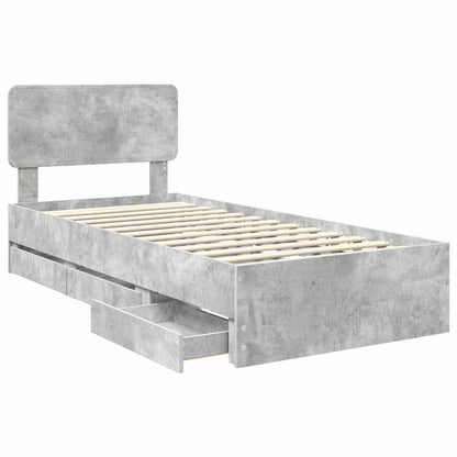 vidaXL Bed Frame with Drawer Concrete Grey 90 x 190 cm Engineered Wood