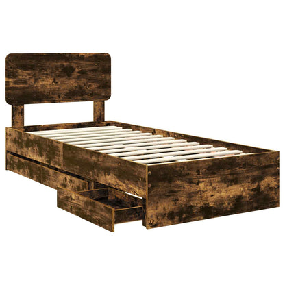 vidaXL Bed Frame with Drawer Smoked Oak 90 x 190 cm Engineered Wood