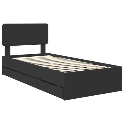 vidaXL Bed Frame with Drawer Black 75 x 190 cm Engineered Wood