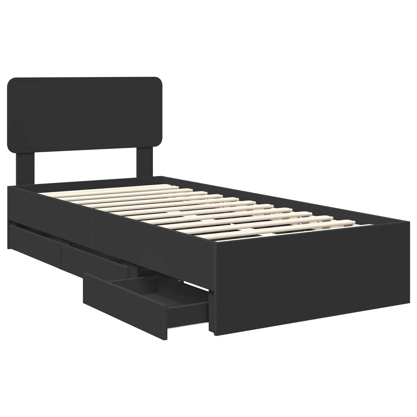 vidaXL Bed Frame with Drawer Black 75 x 190 cm Engineered Wood