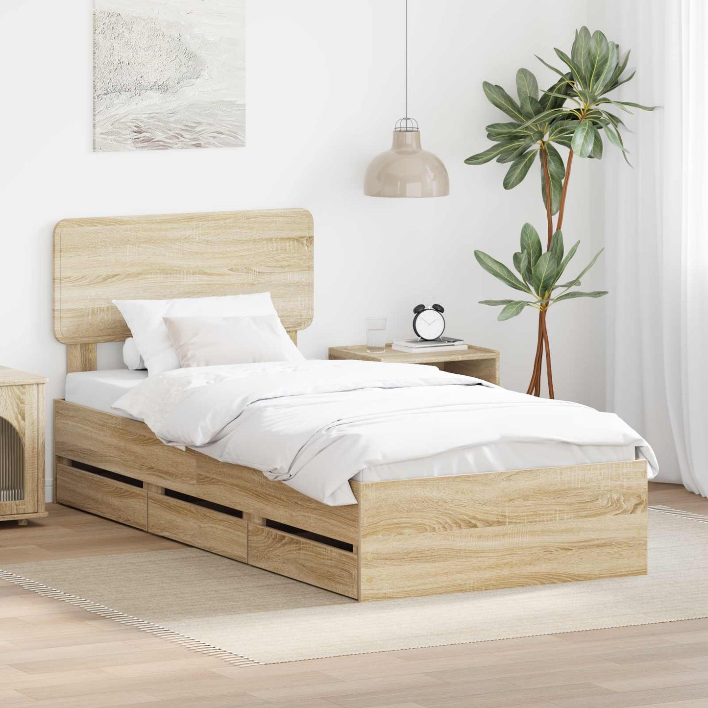vidaXL Bed Frame with Drawer Sonoma Oak 75 x 190 cm Engineered Wood