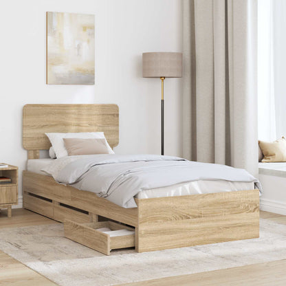vidaXL Bed Frame with Drawer Sonoma Oak 75 x 190 cm Engineered Wood