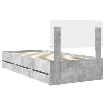 vidaXL Bed Frame with Drawer Concrete Grey 75 x 190 cm Engineered Wood