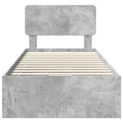 vidaXL Bed Frame with Drawer Concrete Grey 75 x 190 cm Engineered Wood