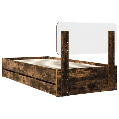 vidaXL Bed Frame with Drawer Smoked Oak 75 x 190 cm Engineered Wood