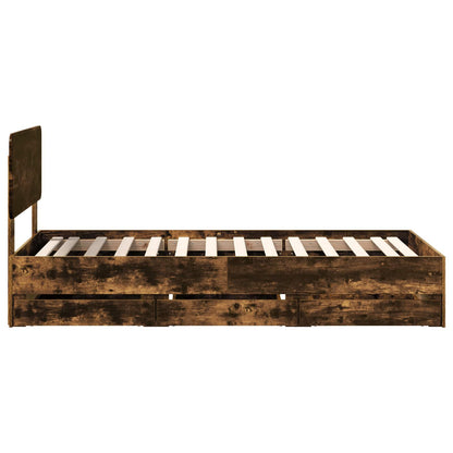 vidaXL Bed Frame with Drawer Smoked Oak 75 x 190 cm Engineered Wood