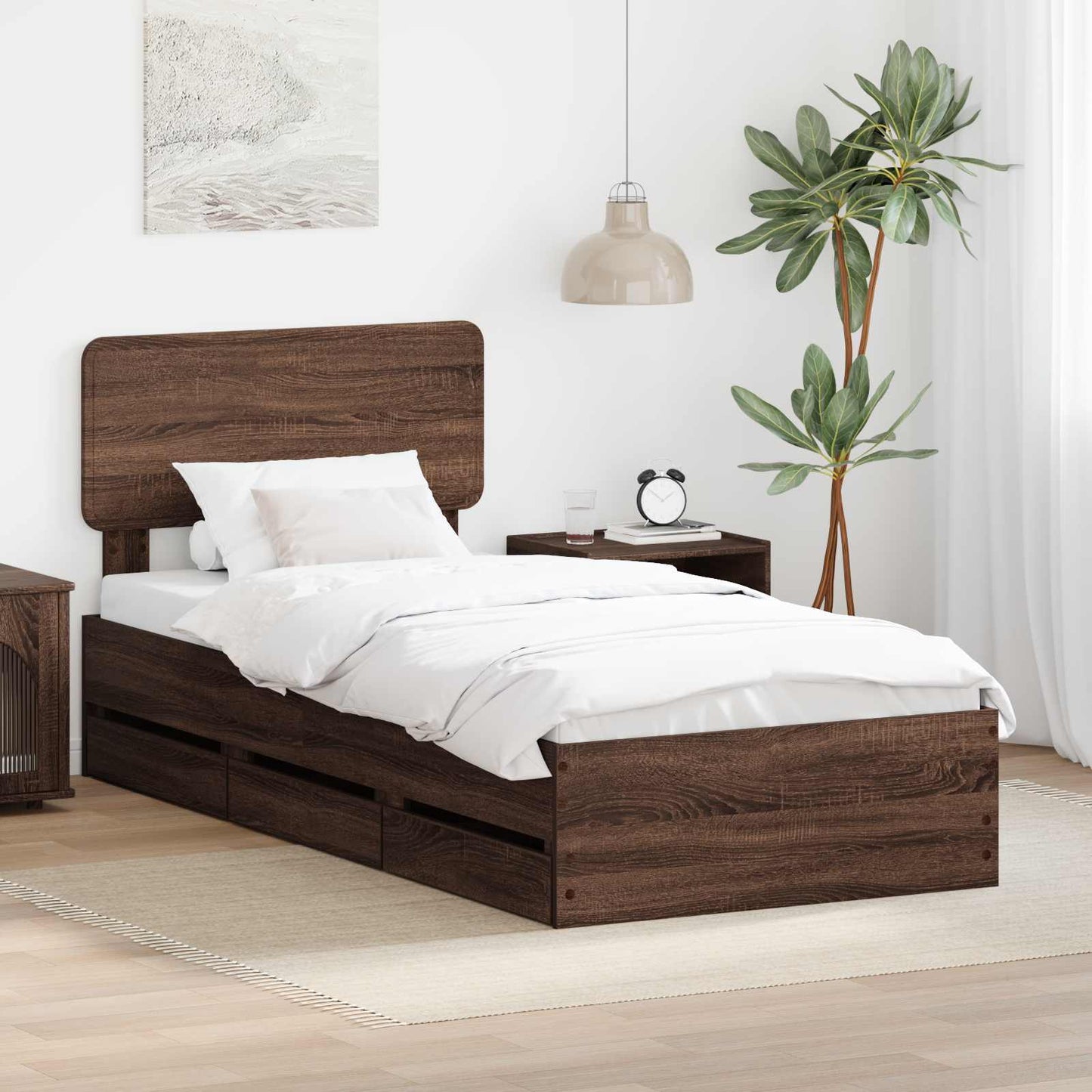 vidaXL Bed Frame with Drawer Brown Oak 75 x 190 cm Engineered Wood