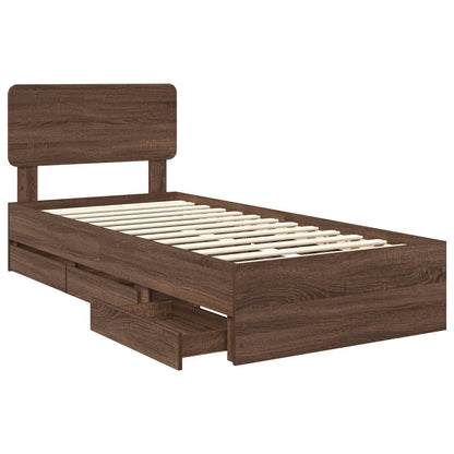 vidaXL Bed Frame with Drawer Brown Oak 75 x 190 cm Engineered Wood