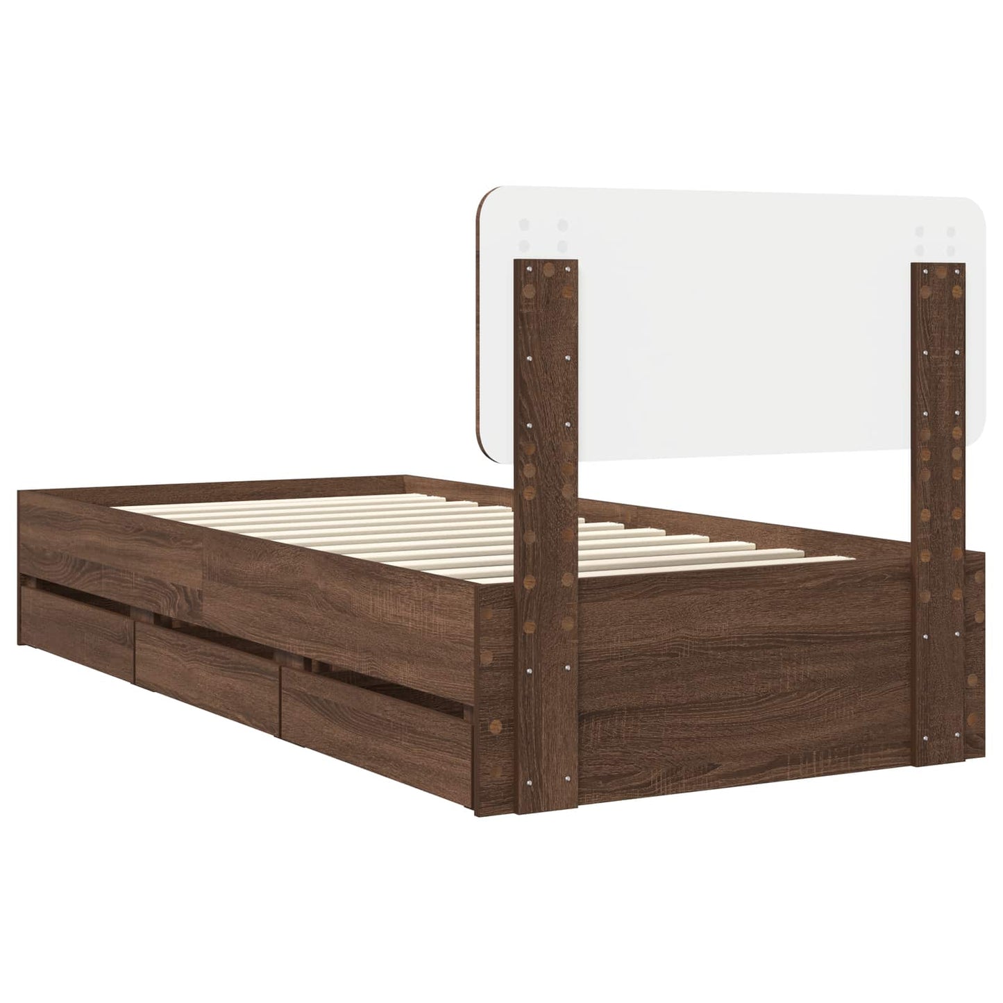 vidaXL Bed Frame with Drawer Brown Oak 75 x 190 cm Engineered Wood