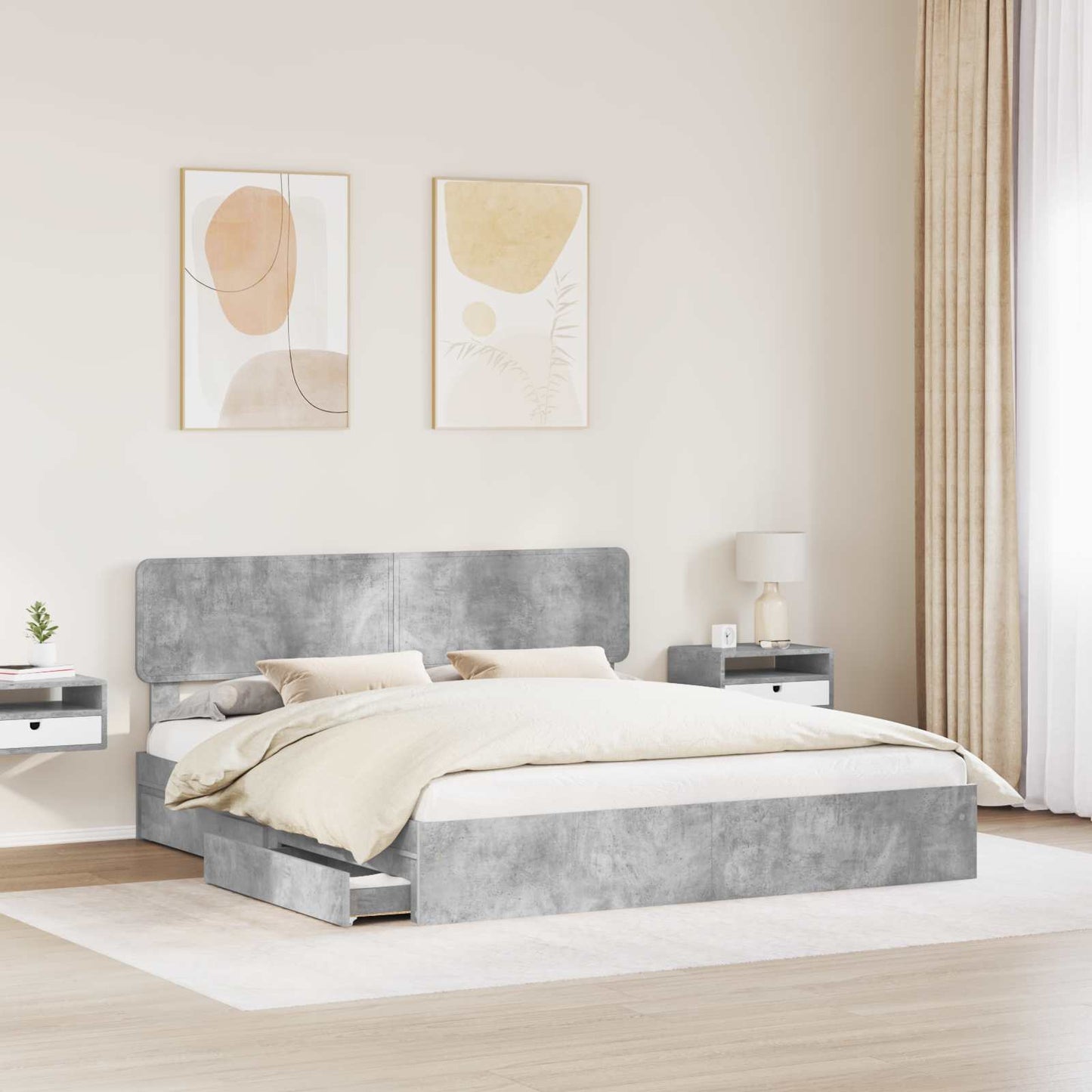 vidaXL Storage Bed Concrete Grey 200 x 200 cm Engineered Wood