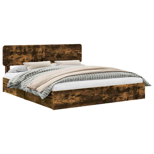 vidaXL Storage Bed with Drawer Smoked Oak 180 x 200 cm Engineered Wood