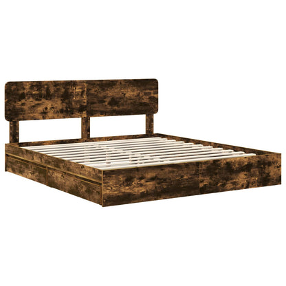 vidaXL Storage Bed with Drawer Smoked Oak 180 x 200 cm Engineered Wood