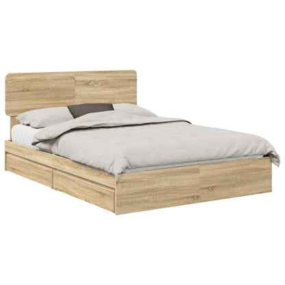vidaXL Storage Bed with Drawer Sonoma Oak 160 x 200 cm Engineered Wood