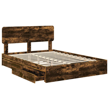 vidaXL Storage Bed with Drawer Smoked Oak 160 x 200 cm Engineered Wood