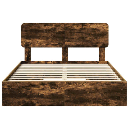 vidaXL Storage Bed with Drawer Smoked Oak 160 x 200 cm Engineered Wood
