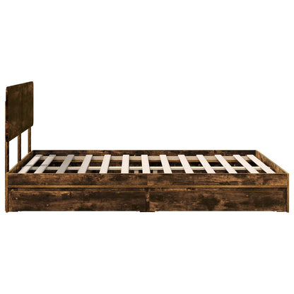 vidaXL Storage Bed with Drawer Smoked Oak 160 x 200 cm Engineered Wood