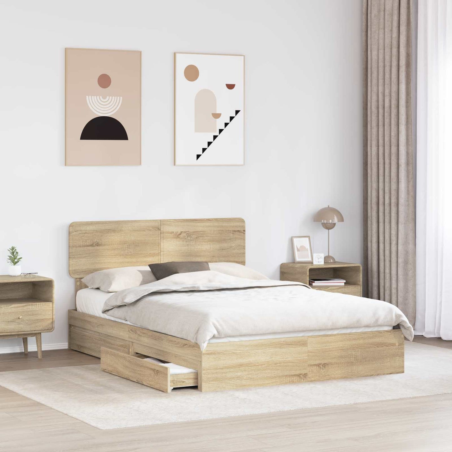 vidaXL Storage Bed with Drawer Sonoma Oak 140 x 190 cm Engineered Wood