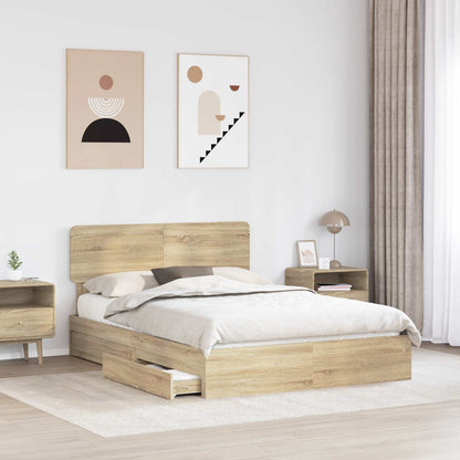 vidaXL Storage Bed with Drawer Sonoma Oak 140 x 190 cm Engineered Wood
