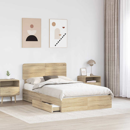 vidaXL Storage Bed with Drawer Sonoma Oak 135 x 190 cm Engineered Wood