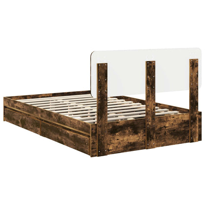 vidaXL Storage Bed with Drawer Smoked Oak 135 x 190 cm Engineered Wood
