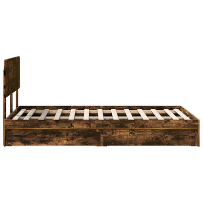 vidaXL Storage Bed with Drawer Smoked Oak 135 x 190 cm Engineered Wood