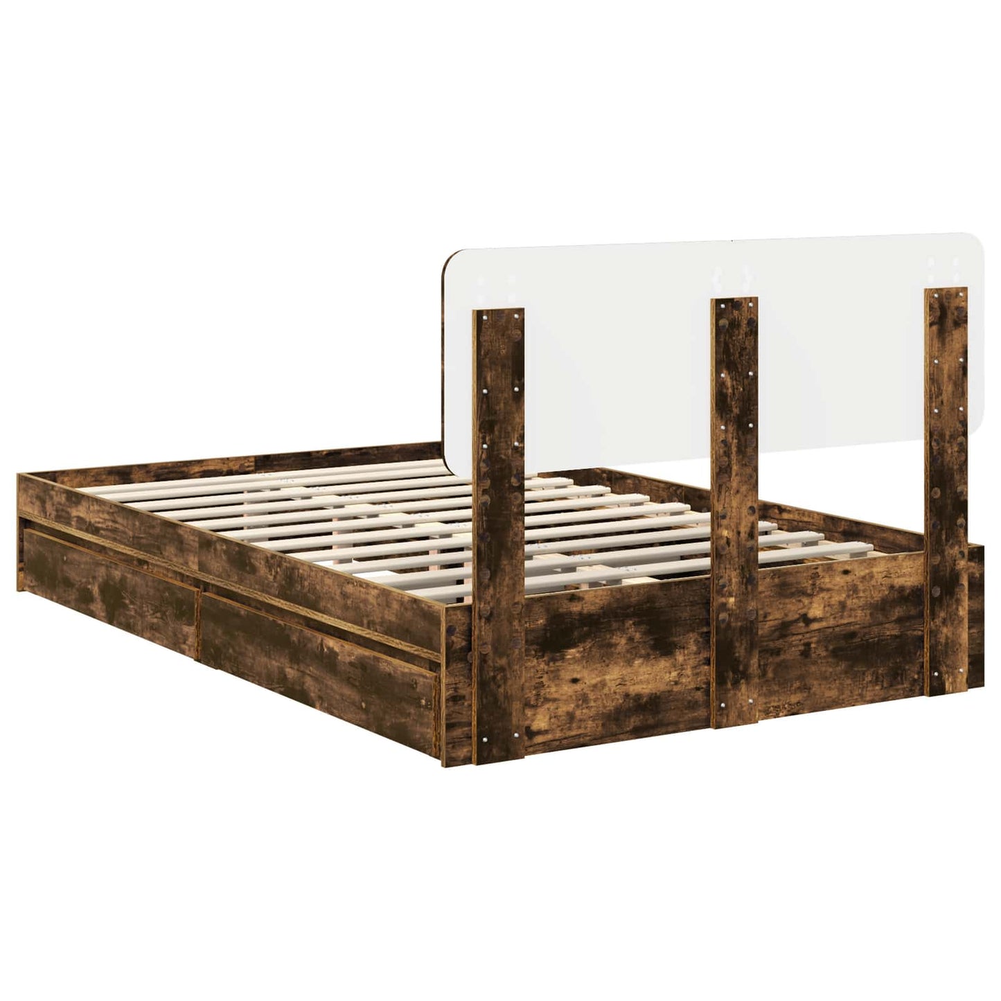 vidaXL Storage Bed with Drawer Smoked Oak 120 x 200 cm Engineered Wood