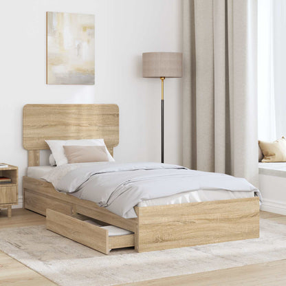 vidaXL Storage Bed with Drawer Sonoma Oak 100 x 200 cm Engineered Wood