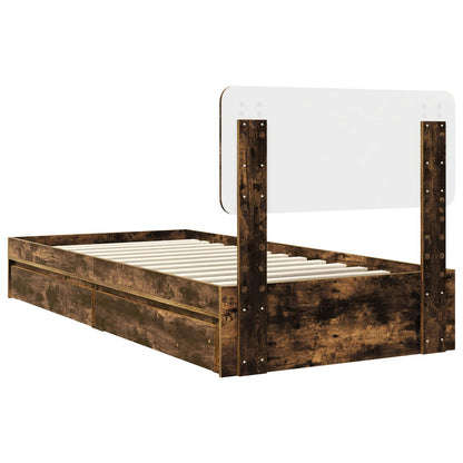 vidaXL Storage Bed with Drawer Smoked Oak 100 x 200 cm Engineered Wood