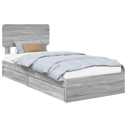vidaXL Storage Bed Grey Sonoma 100 x 200 cm Engineered Wood