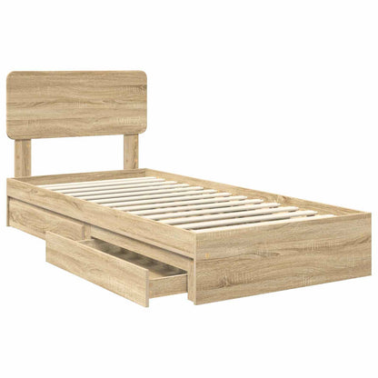 vidaXL Storage Bed with Drawer Sonoma Oak 90 x 200 cm Engineered Wood