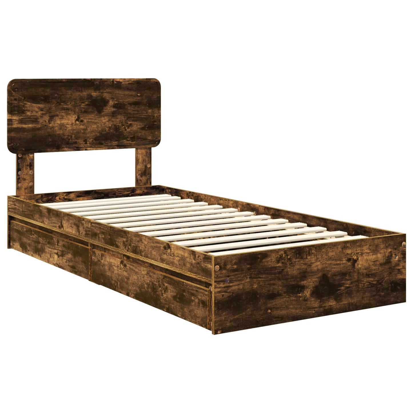 vidaXL Storage Bed with Drawer Smoked Oak 90 x 200 cm Engineered Wood