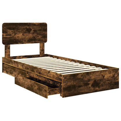 vidaXL Storage Bed with Drawer Smoked Oak 90 x 190 cm Engineered Wood