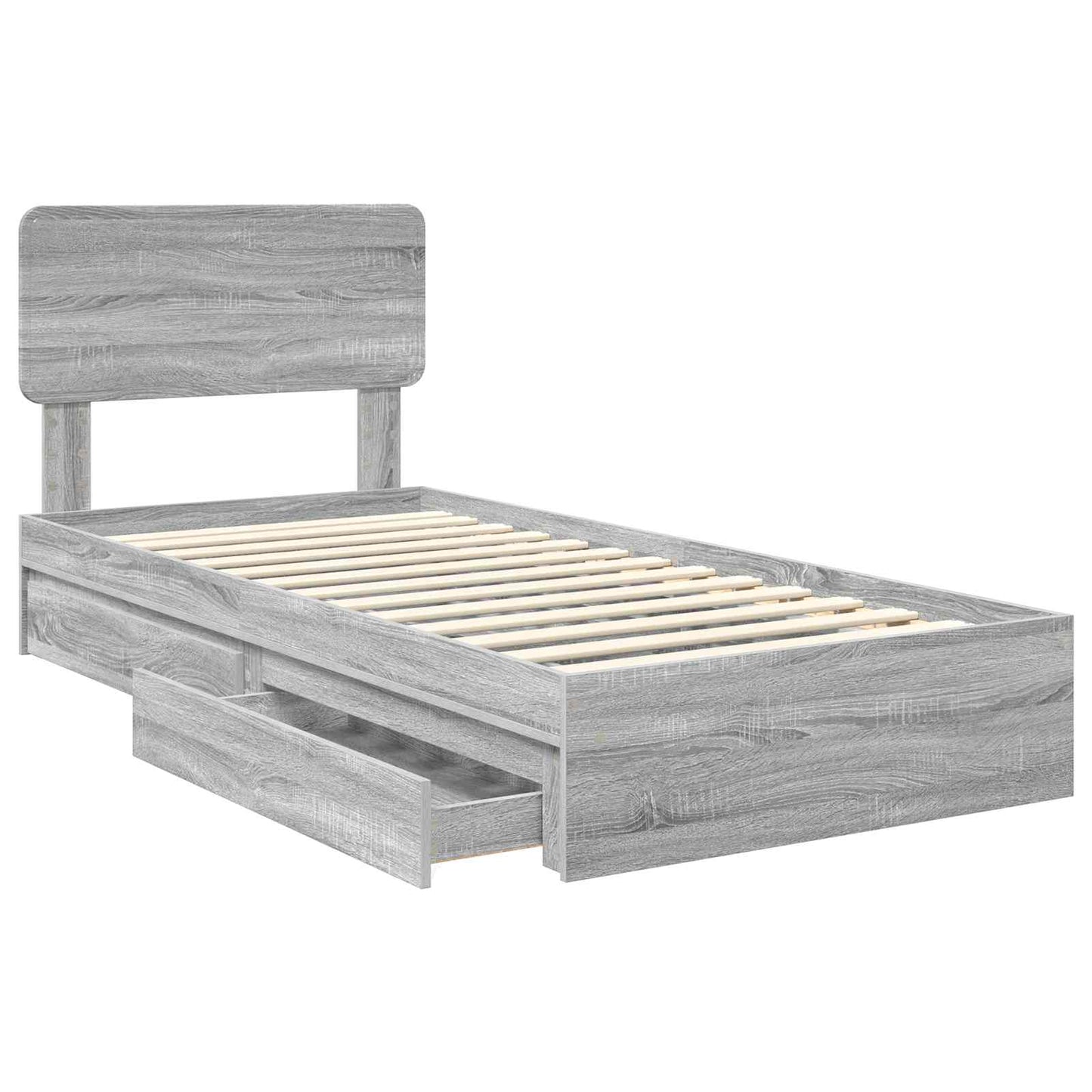 vidaXL Storage Bed with Drawer Grey Sonoma 90 x 190 cm Engineered Wood