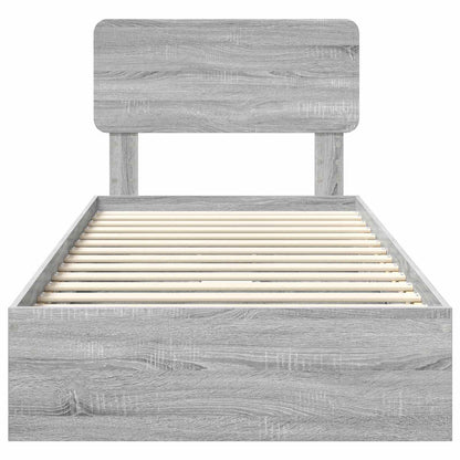vidaXL Storage Bed with Drawer Grey Sonoma 90 x 190 cm Engineered Wood