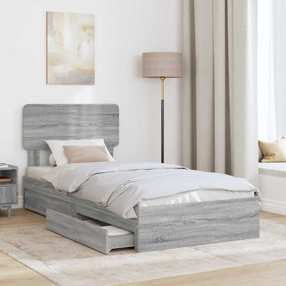 vidaXL Storage Bed with Drawer Grey Sonoma 75 x 190 cm Engineered Wood