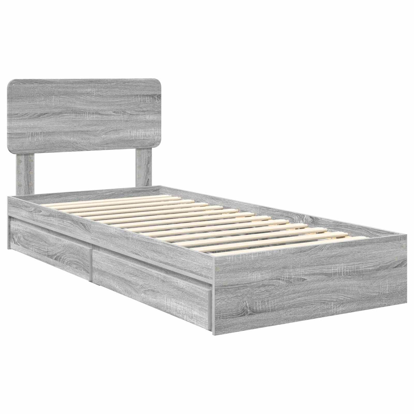 vidaXL Storage Bed with Drawer Grey Sonoma 75 x 190 cm Engineered Wood