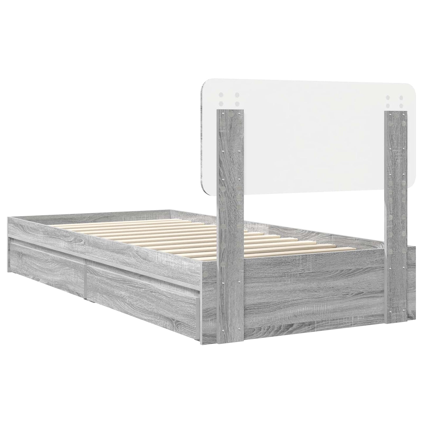vidaXL Storage Bed with Drawer Grey Sonoma 75 x 190 cm Engineered Wood