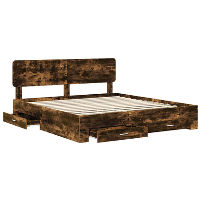 vidaXL Bed Frame with Drawer Smoked Oak 200 x 200 cm Engineered Wood