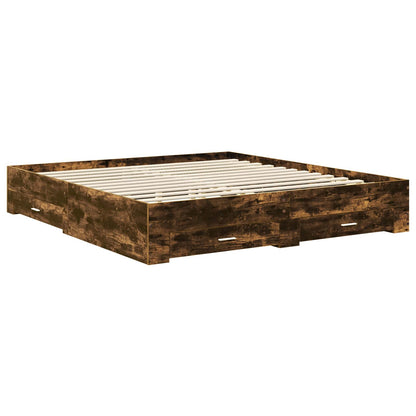 vidaXL Bed Frame with Drawer Smoked Oak 200 x 200 cm Engineered Wood