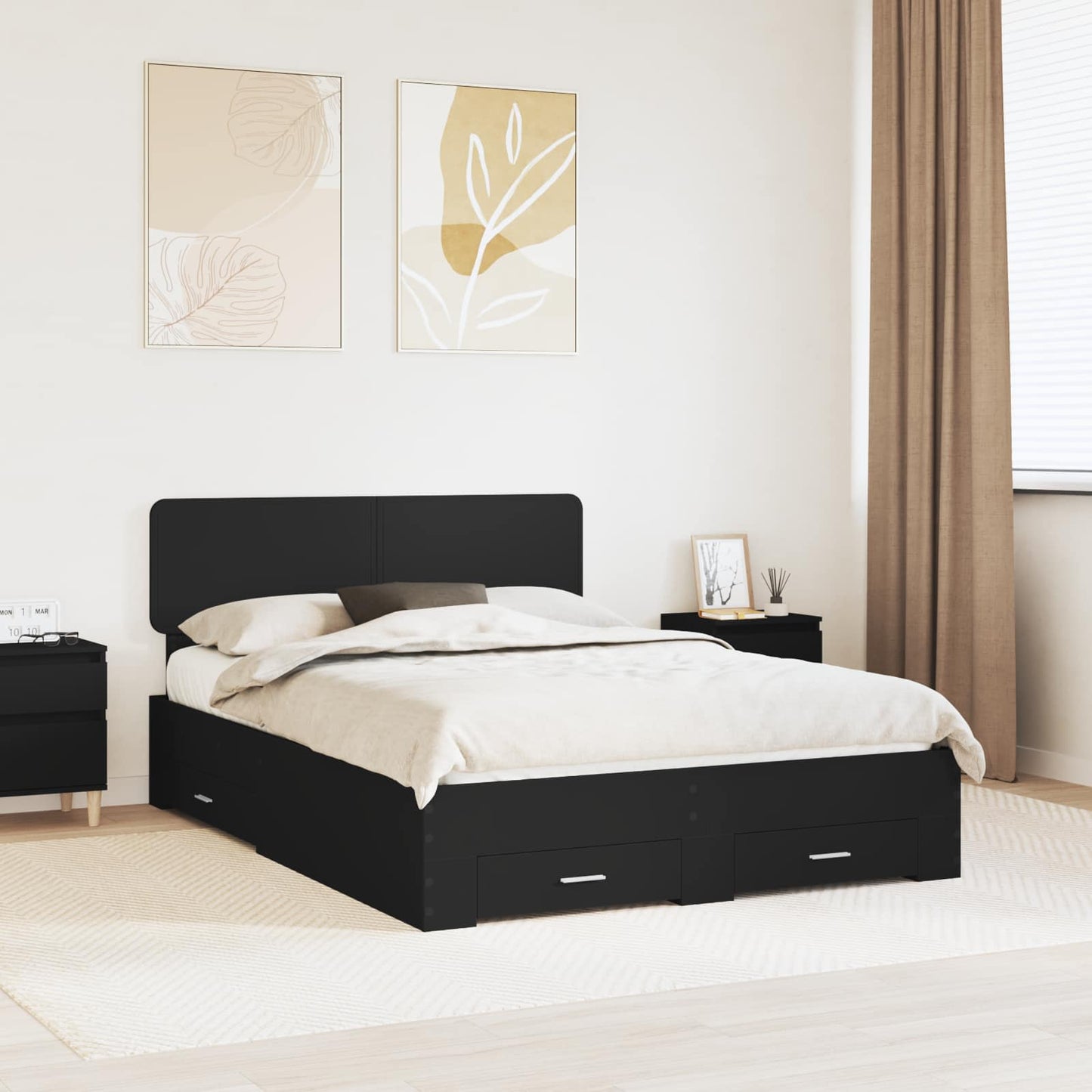 vidaXL Bed Frame with Headboard Black 150 x 200 cm Engineered Wood