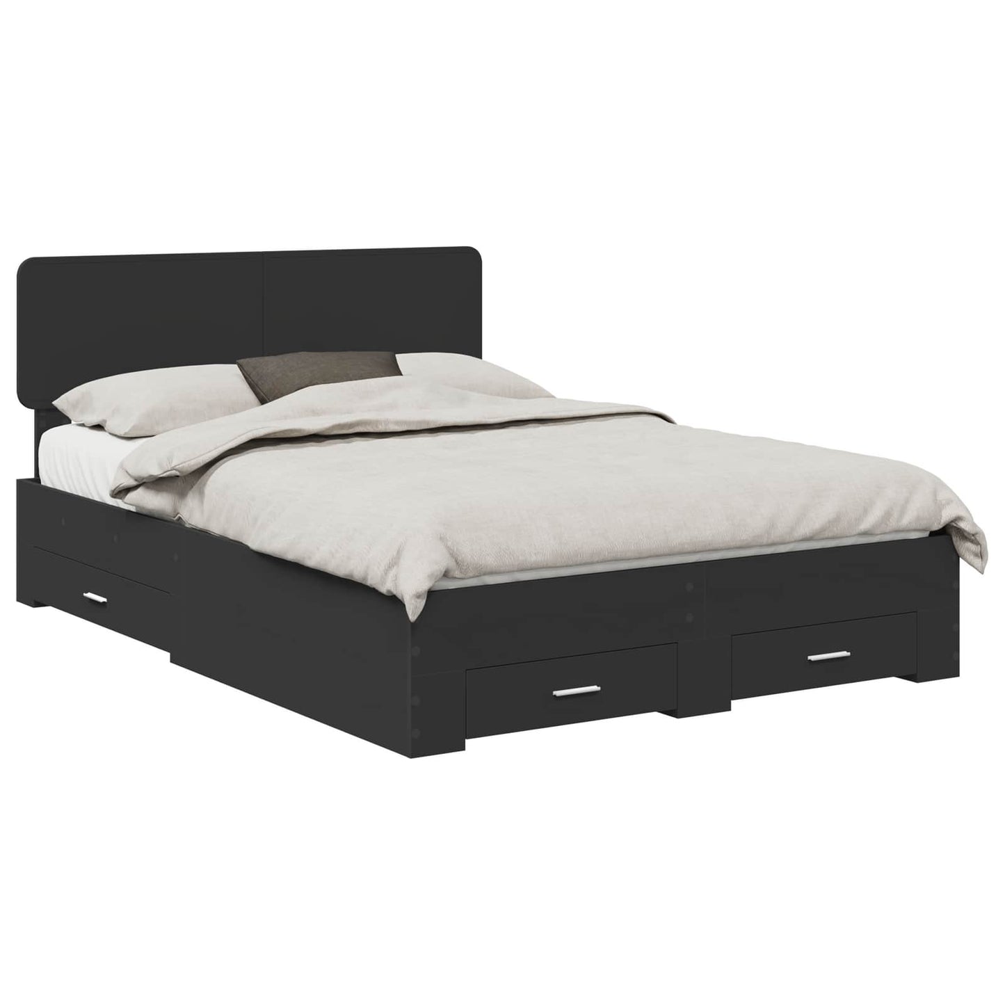 vidaXL Bed Frame with Headboard Black 150 x 200 cm Engineered Wood