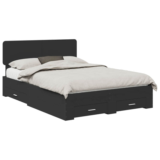 vidaXL Bed Frame with Headboard Black 150 x 200 cm Engineered Wood