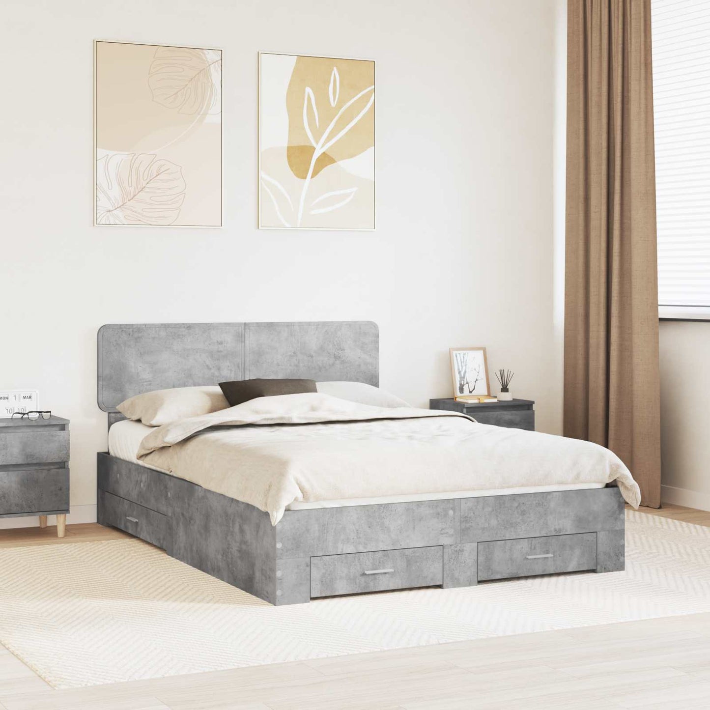 vidaXL Bed Frame Concrete Grey 150 x 200 cm Engineered Wood