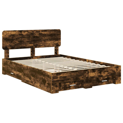 vidaXL Bed Frame with Drawer Smoked Oak 150 x 200 cm Engineered Wood