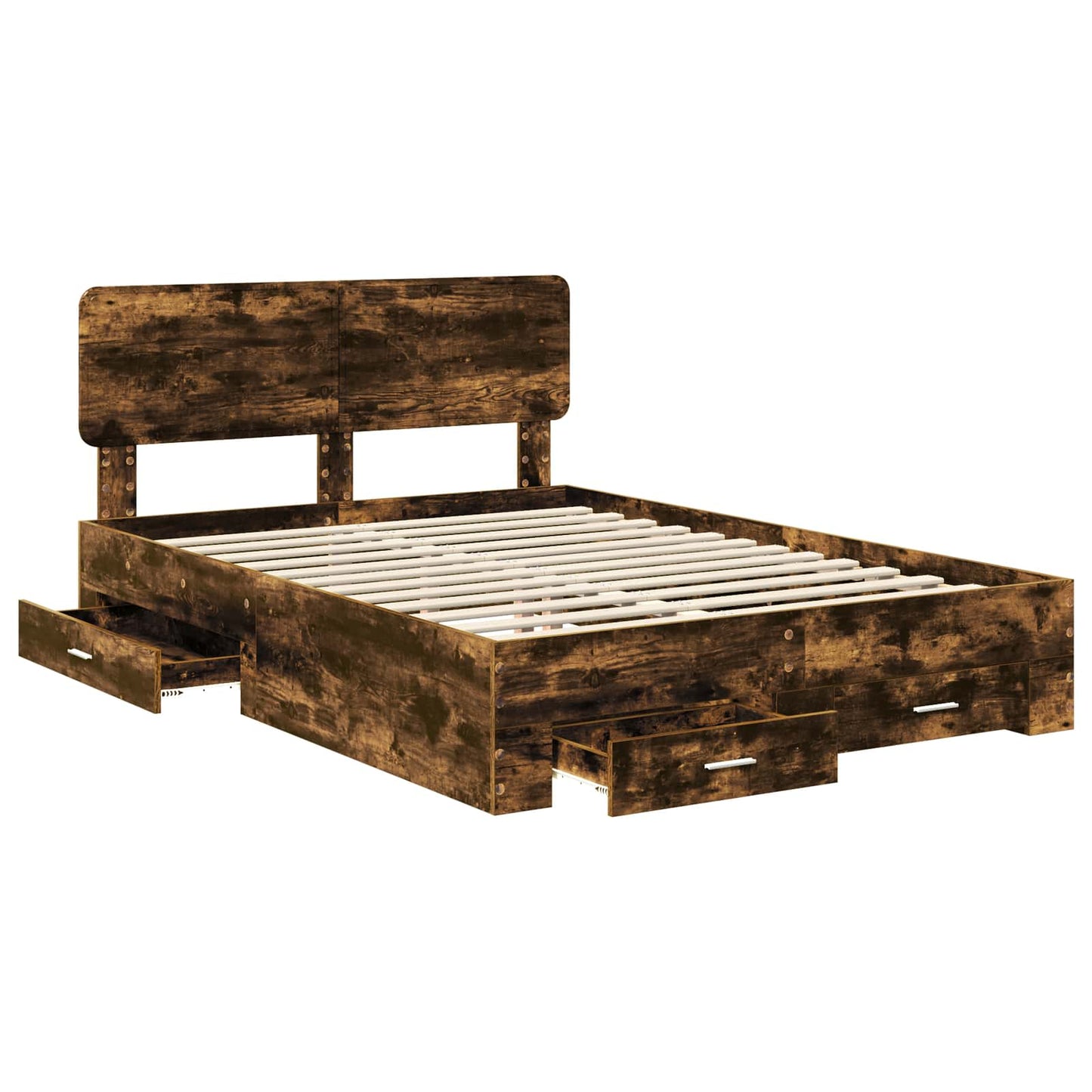 vidaXL Bed Frame with Drawer Smoked Oak 140 x 200 cm Engineered Wood