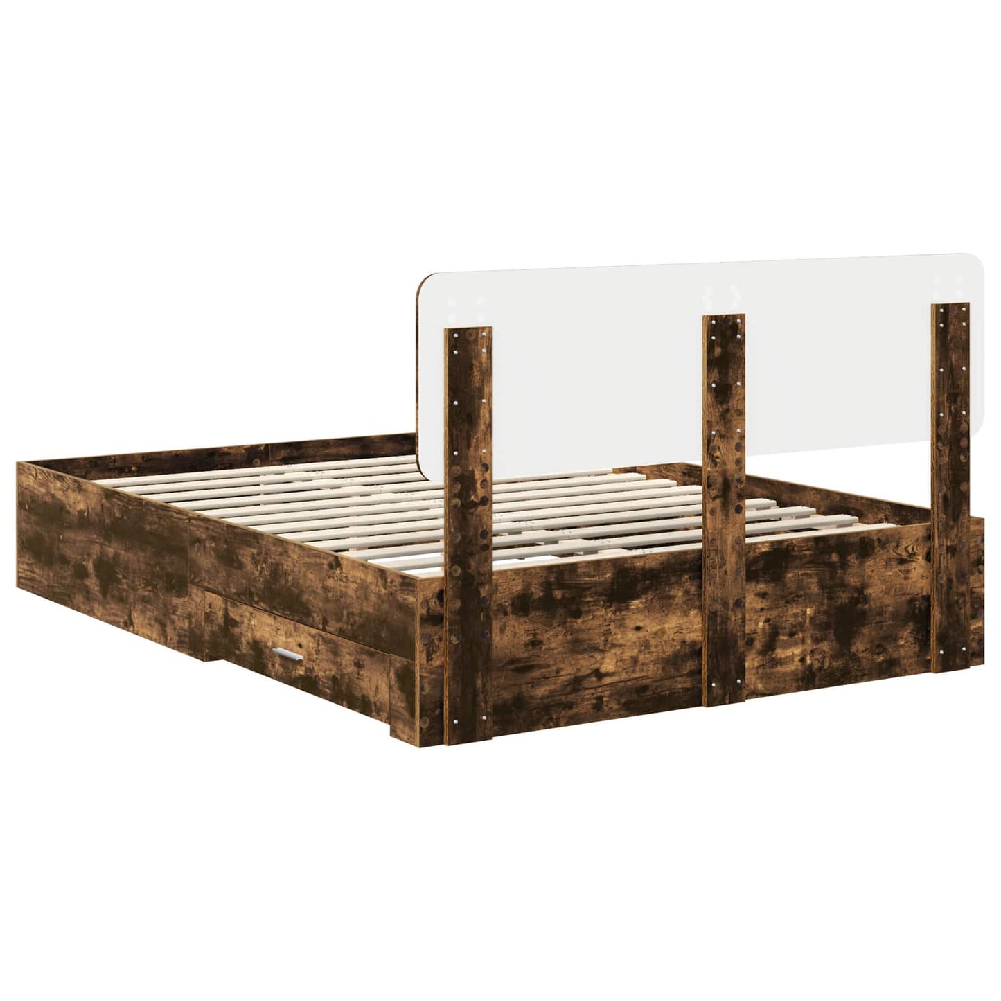 vidaXL Bed Frame with Drawer Smoked Oak 140 x 200 cm Engineered Wood