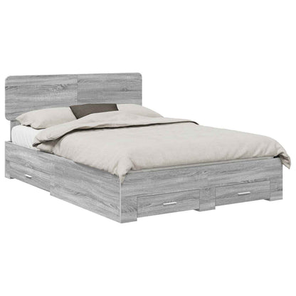 vidaXL Bed Frame with Drawer Grey Sonoma 140 x 200 cm Engineered Wood