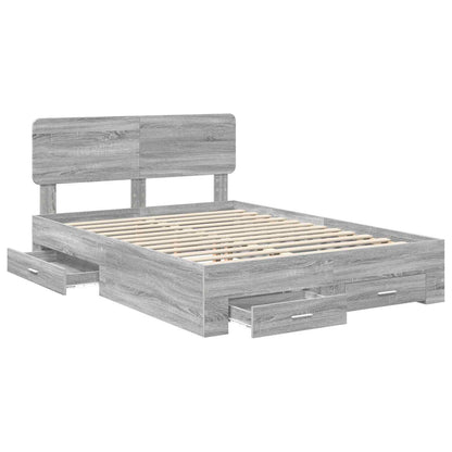 vidaXL Bed Frame with Drawer Grey Sonoma 140 x 200 cm Engineered Wood