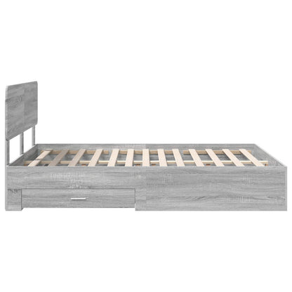 vidaXL Bed Frame with Drawer Grey Sonoma 140 x 200 cm Engineered Wood