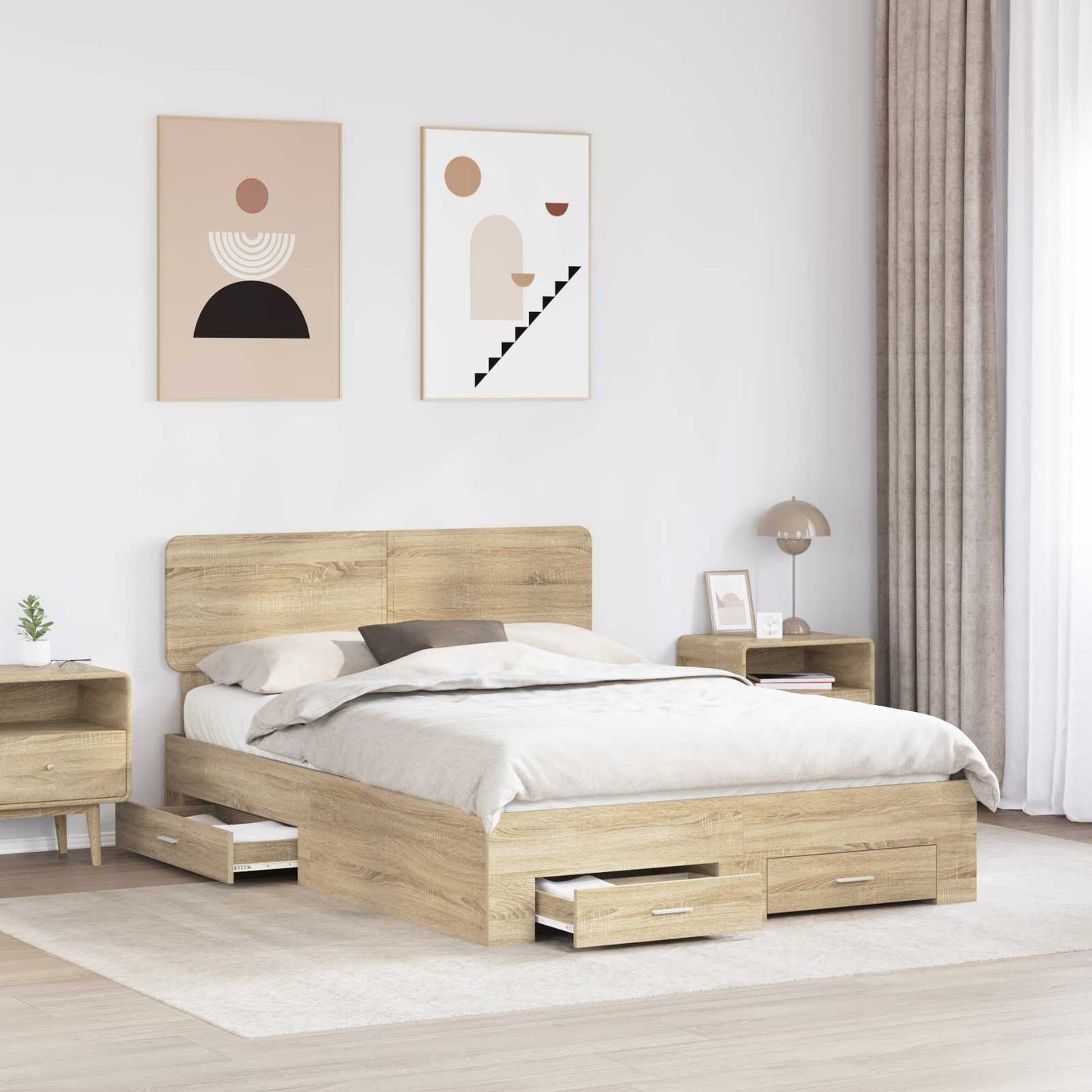 vidaXL Bed Frame with Drawer Sonoma Oak 140 x 190 cm Engineered Wood